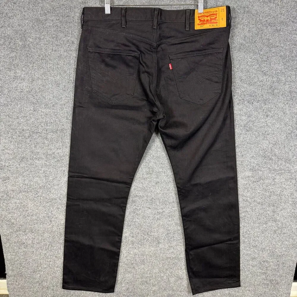 Levis 501 Mens Jeans 38x32 Black Original Fit Button Fly Straight Leg Denim
